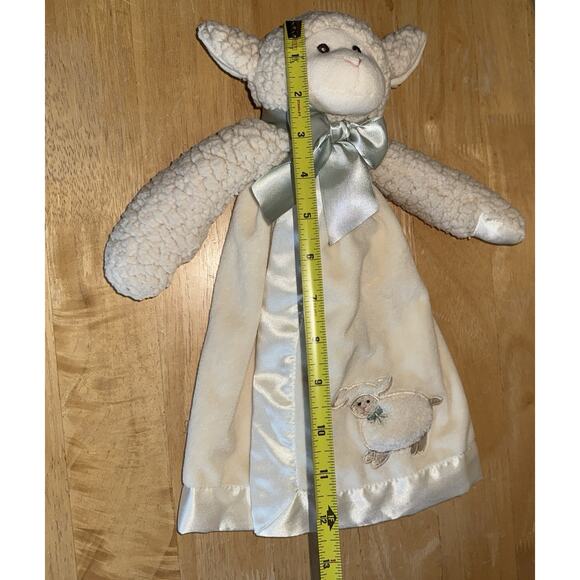 Bearington Baby Lamb Lovey Satin Sherpa Security Blanket Plush Sewn Eyes - Picture 4 of 14